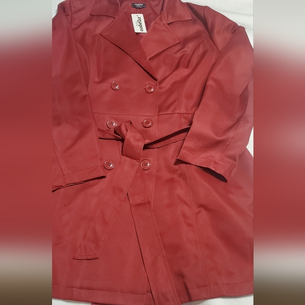Zeagoo Elegant Women's BurgundyTrench Coat. Sz XL NWT - Picture 7 of 7